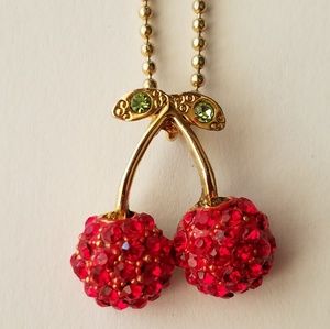 Double Cherry gold tone necklace
